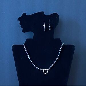 Elegant Silver Heart Necklace and Earring Set